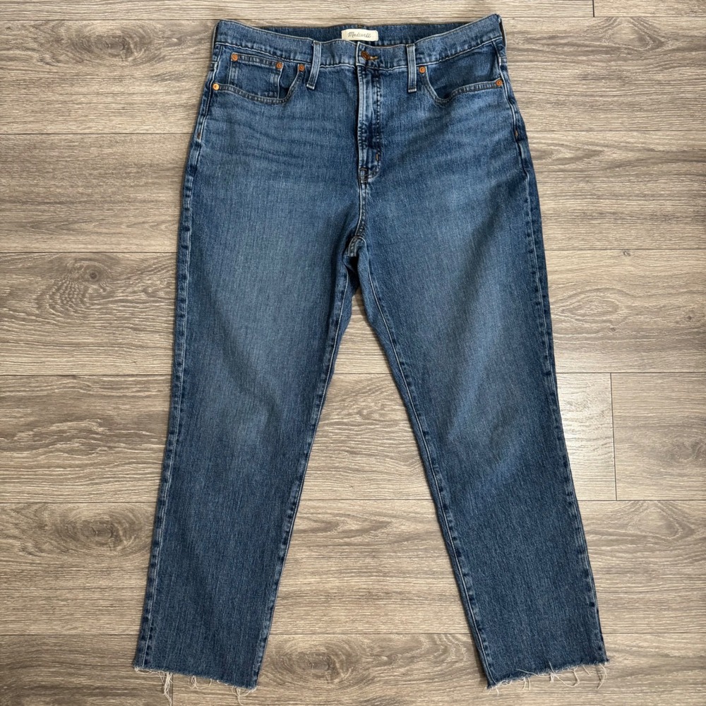 Madewell The Perfect Vintage Jean High Rise Raw Hem Blue Denim Size 32x27 Cotton